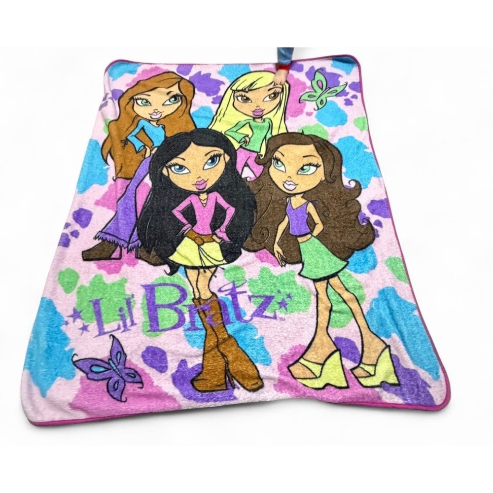 Vintage Lil Bratz Fleece Throw Blanket Pink Purple MGA Girls Cartoon 48x60